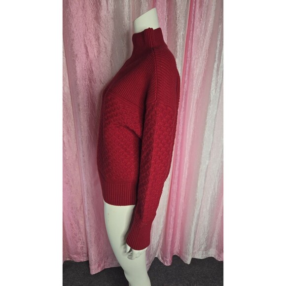 Ann Taylor Weekend Collection Red Cable Mock Neck Cotton Sweater Size Medium - Picture 5 of 9